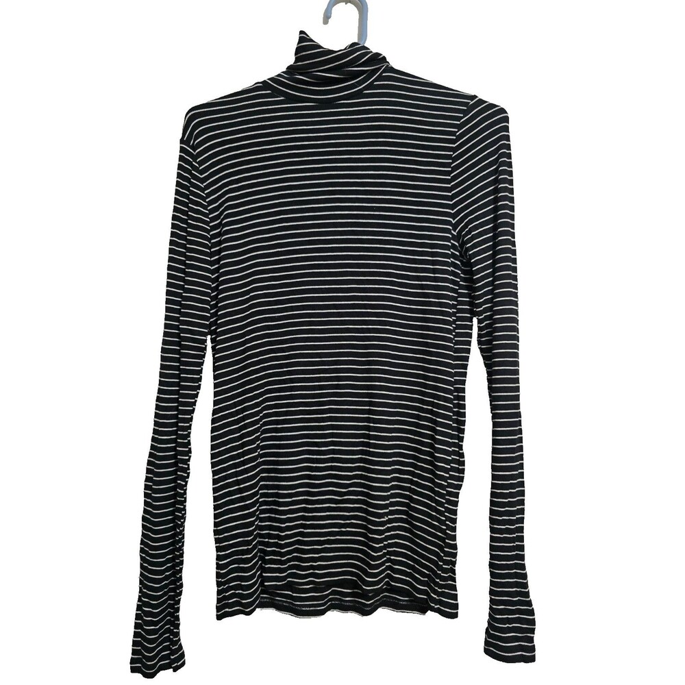 Gap Medium Womens Turtleneck Top Black White Striped Shirt NWT